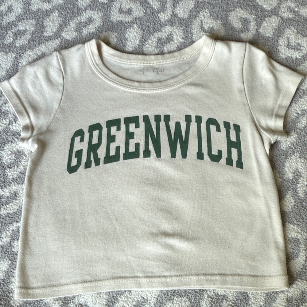 Brandy Melville Cream Tee with Green Print